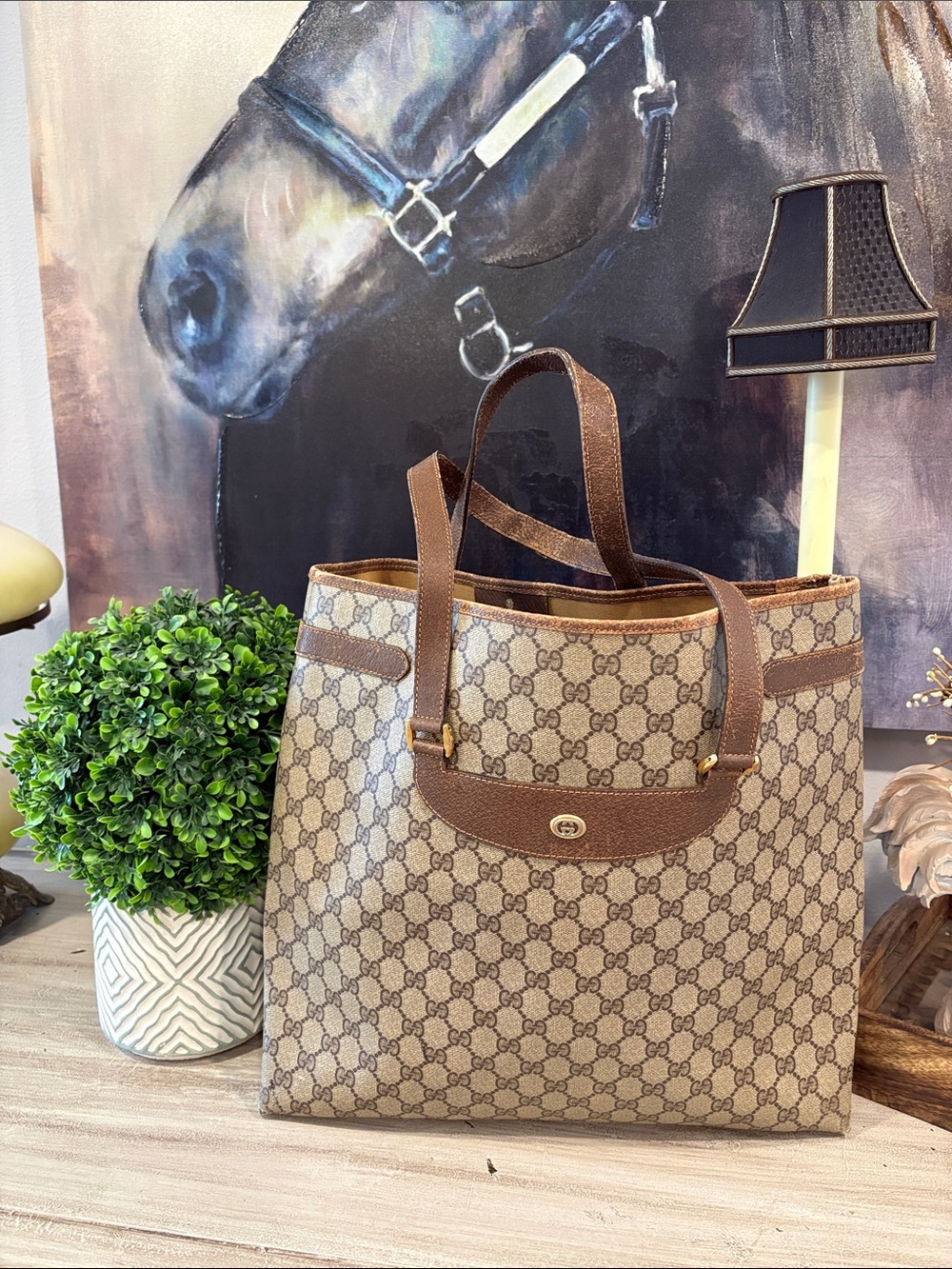 Gucci Beige and Brown GG Canvas Tote